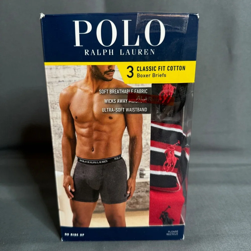Polo Ralph Lauren Boxer Briefs Men Medium Black Classic Fit Cotton 3-Pack NCBBP3